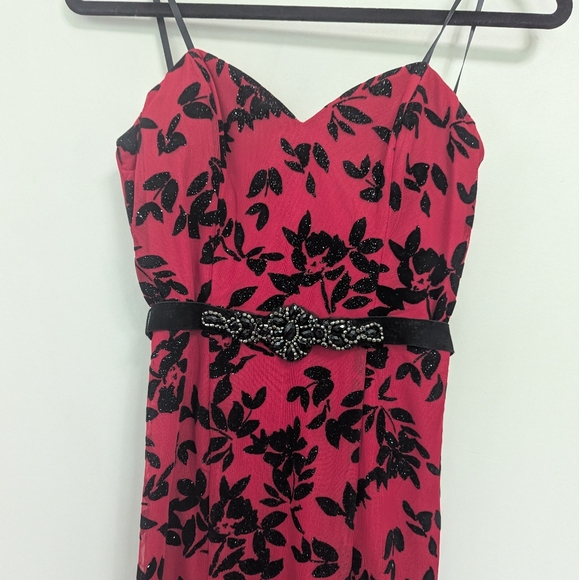 Vintage‎ Y2K City Triangles Whimsigoth Red Burnout Mesh Floral Evening Gown - Picture 8 of 16